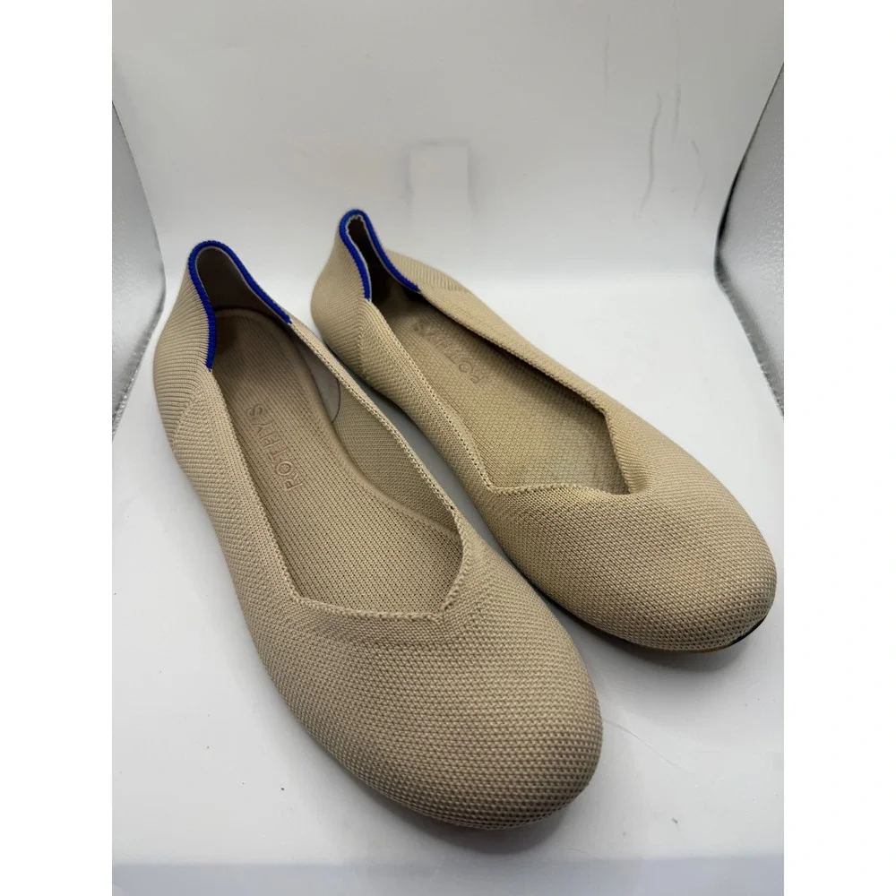 Rothys The Point Sand Beige Knit Pointed Toe Flats Tortoiseshell Sole Womens‎ 8